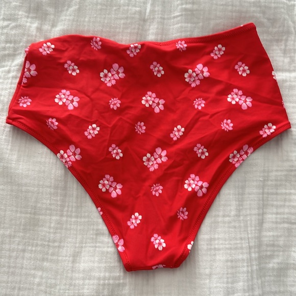 Aerie Red Floral Flower Bikini Push Up with High Waisted Bottoms Full Coverage - Picture 3 of 5